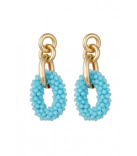 Licht Blauwe Glas Kralen Oorhangers met Goudkleurige Ringen - Elegantie en Subtiliteit