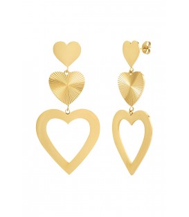 Goudkleurige Oorhangers met 3 Harten - Symbool van Liefde