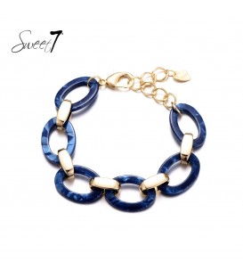 Blauwe Armband met Goudkleurige Schakels - Serene Elegantie