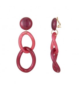 Fuchsia Roze Oorclips met 2 Ovale Hangers - Trendy Accessoires