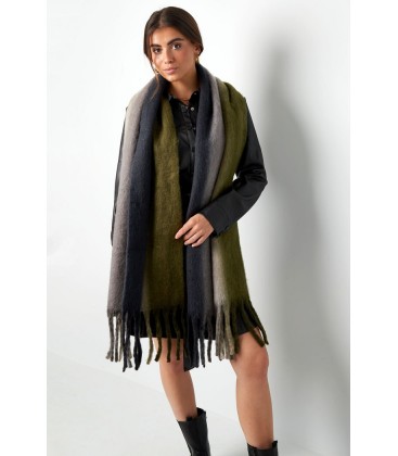 Camel gekleurde winter sjaal met franje