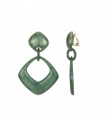 Mooie groene hars oorclips met vierkante groene hanger