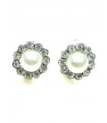 Mooie oorclips met heldere strass steentjes en witte parel