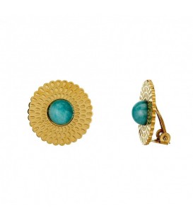 Elegante Goudkleurige Oorclips met Turquoise Steen - Trendy & Comfortabel