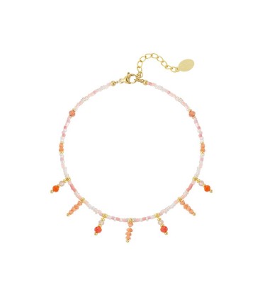 Oranje gekleurde enkel armband met glas kralen