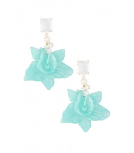 Blauwe bloemen oorhangers met een helder steentje