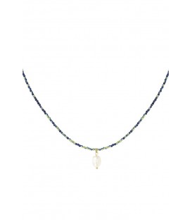 Donker blauwe glas kralen halsketting met een parel