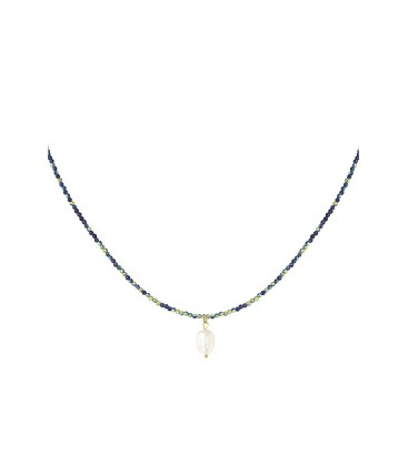 Donker blauwe glas kralen halsketting met een parel