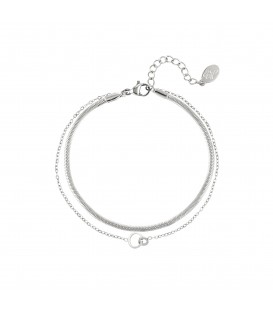 Zilvergekleurde meerlaagse armband met verbonden cirkels