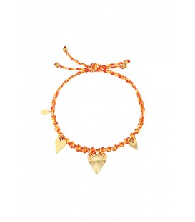 Oranje met goudkleur geknoopte armband met bedels