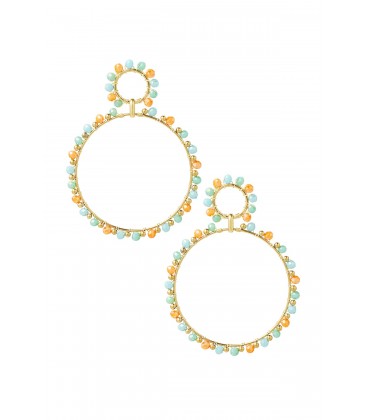 Blauw gekleurde oorhangers met glas steentjes rondom