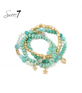 Turquoise armbanden met glaskralen en meerdere strengen