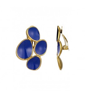 Blauwe oorclips met een goudkleurige rand rondom