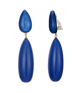 Blauwe oorclips met een kegel vormige hanger