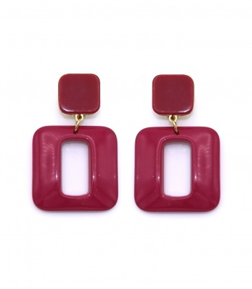 Fuchsia roze oorclips met een vierkant design