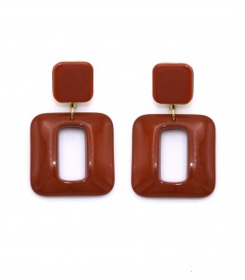 Roest bruine oorclips met een vierkant design
