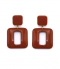 Roest bruine oorclips met een vierkant design