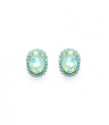 Oorclips Met zeegroene strass rand en helder groene steen