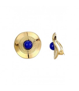 Goudkleurige oorclips met een blauw steentje