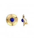 Goudkleurige oorclips met een blauw steentje