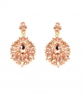 Goudkleurige oorclips met rose-gold kleurige glas steentjes