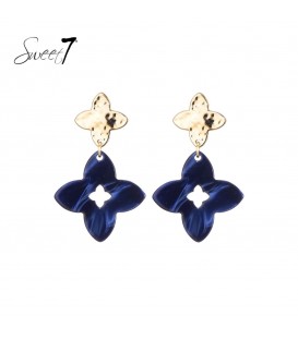 Blauwe oorhangers met 2 klavers vier