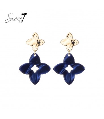 Blauwe oorhangers met 2 klavers vier