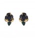 Oorclips met blauw bloemmotief en groen blad