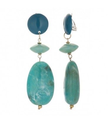 Oorclips met turquoise kralen en been effen top