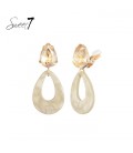 Oorclips champagnekleurige steen en beige hanger