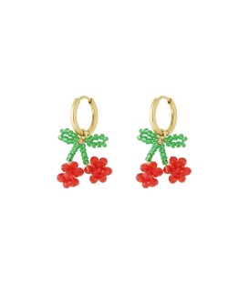 Leuke fruit oorhangers met kersen en groene blaadjes