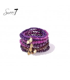 Armband set elastisch met harten bedels in de tinten paars
