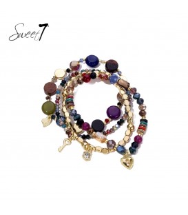 Armband set met gekleurde kralen en goudkleurige bedels