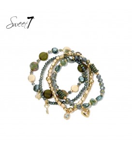Armband set groen met natuurlijke tinten en goudkleurige details