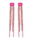 Oorclips roze met strengen van glas steentjes