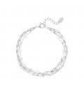 Zilverkleurige schakel armband met 3 lagen en glas kralen