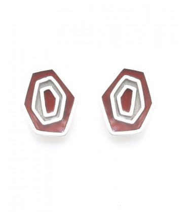 Oorclips met geometrisch design en rode inleg