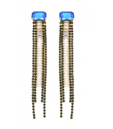 Oorclips blauw met strengen van glas steentjes