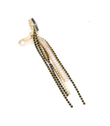 Oorclips blauw met strengen van glas steentjes