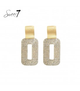 Oorbellen goudkleurig met strass en rechthoekig design