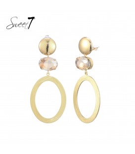 Oorclips goudkleurig met ovale hanger en kristalsteen detail