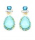 Oorclips met turquoise druppel steen en blauwe kristallen