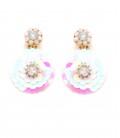 Oorclips wit, roze met iriserende lagen en kristalaccent