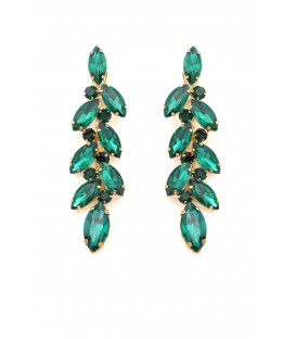Prachtige groene lange oorclips met glas steentjes in goudkleurige setting