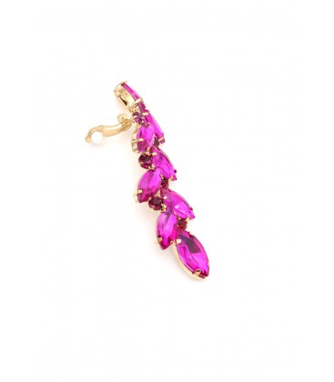 Prachtige roze lange oorclips met glas steentjes in goudkleurige setting