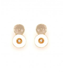 Oorclips wit met beige en goudkleurige rand