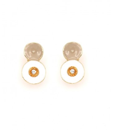 Oorclips wit met beige en goudkleurige rand
