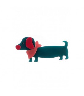 Petrol blauw broche als hondje met sjaaltje