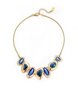 Halsketting goudkleurig en marineblauwe parelmoer inleg