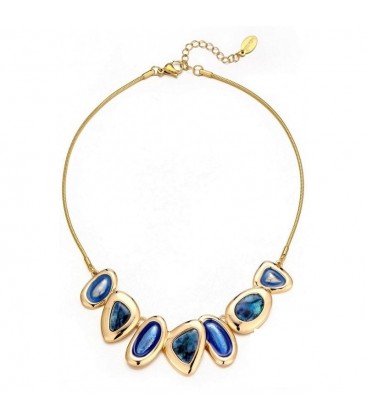 Halsketting goudkleurig en marineblauwe parelmoer inleg